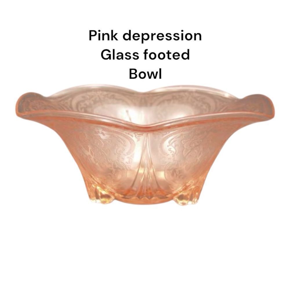 Vintage Royal Lace pink Depression glass ruffled footed console